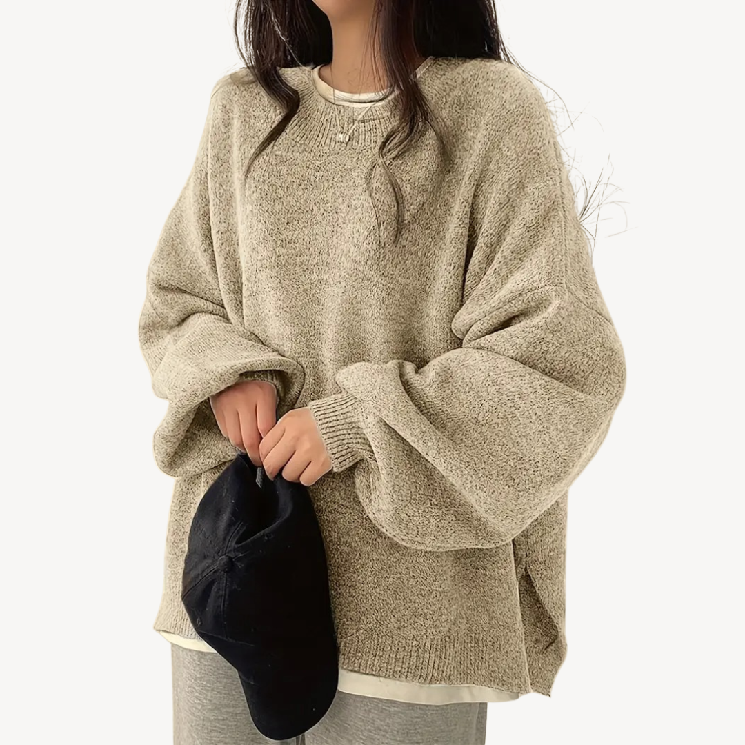 Pull oversize décontracté à col rond pour femme