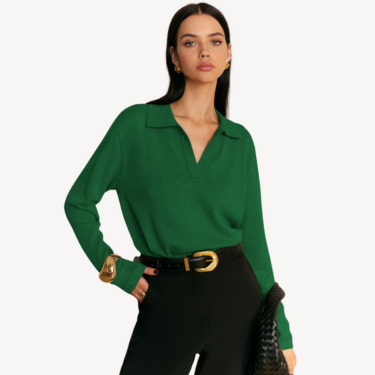 Pull polo en maille à col V pour femme