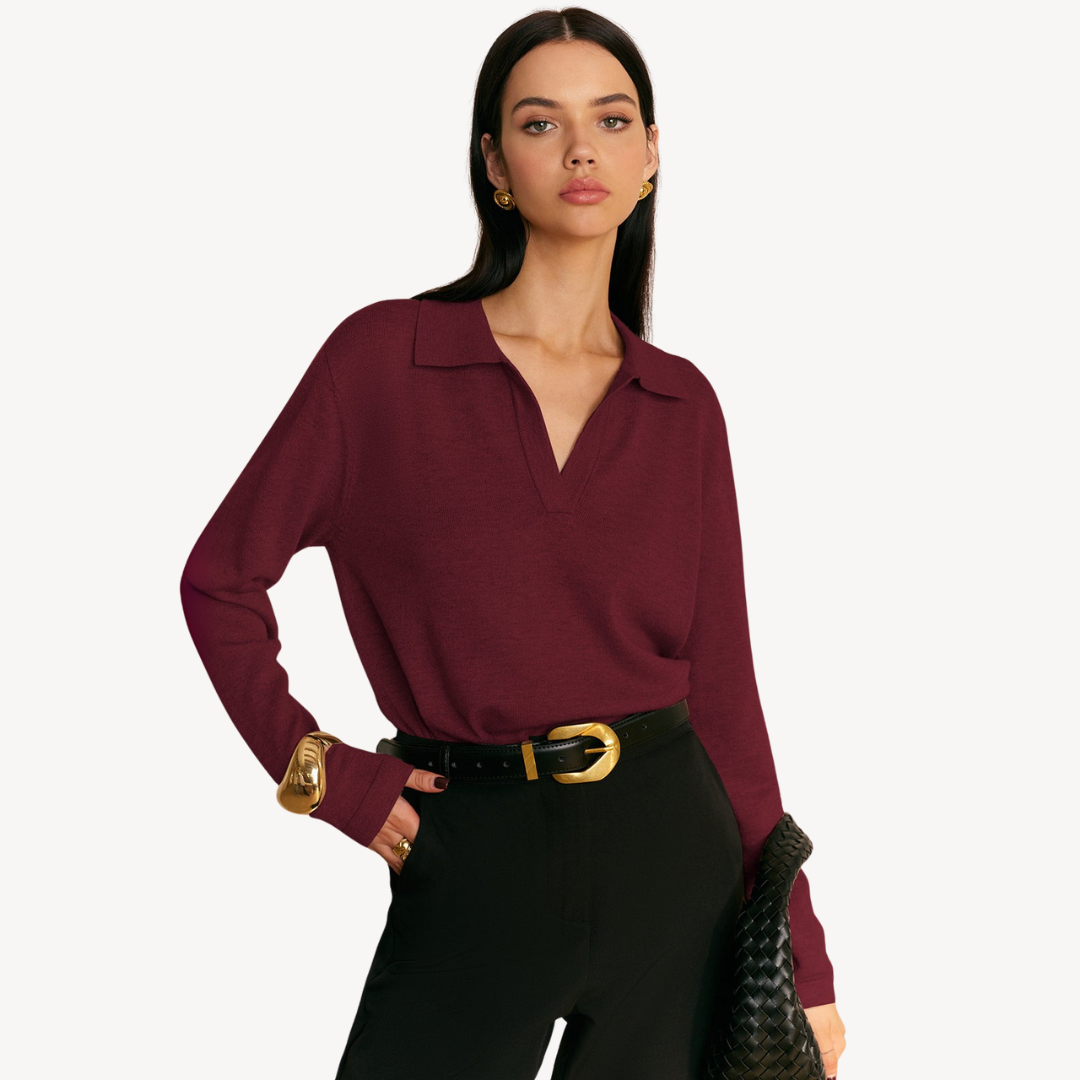 Pull polo en maille à col V pour femme
