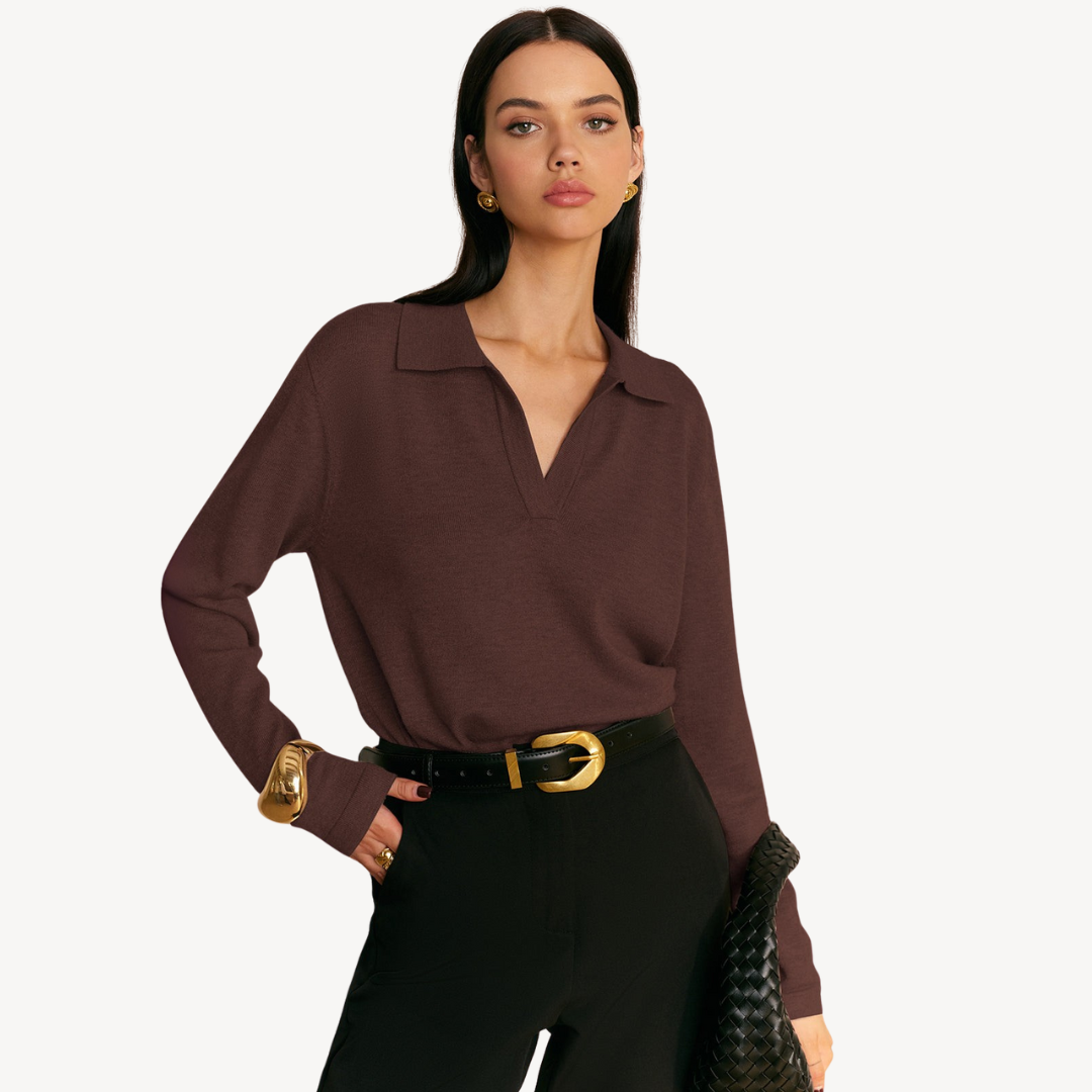 Pull polo en maille à col V pour femme