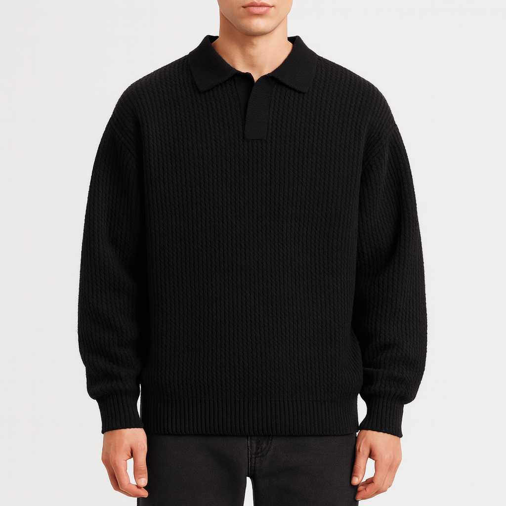 Pull polo en maille gaufrée pour homme