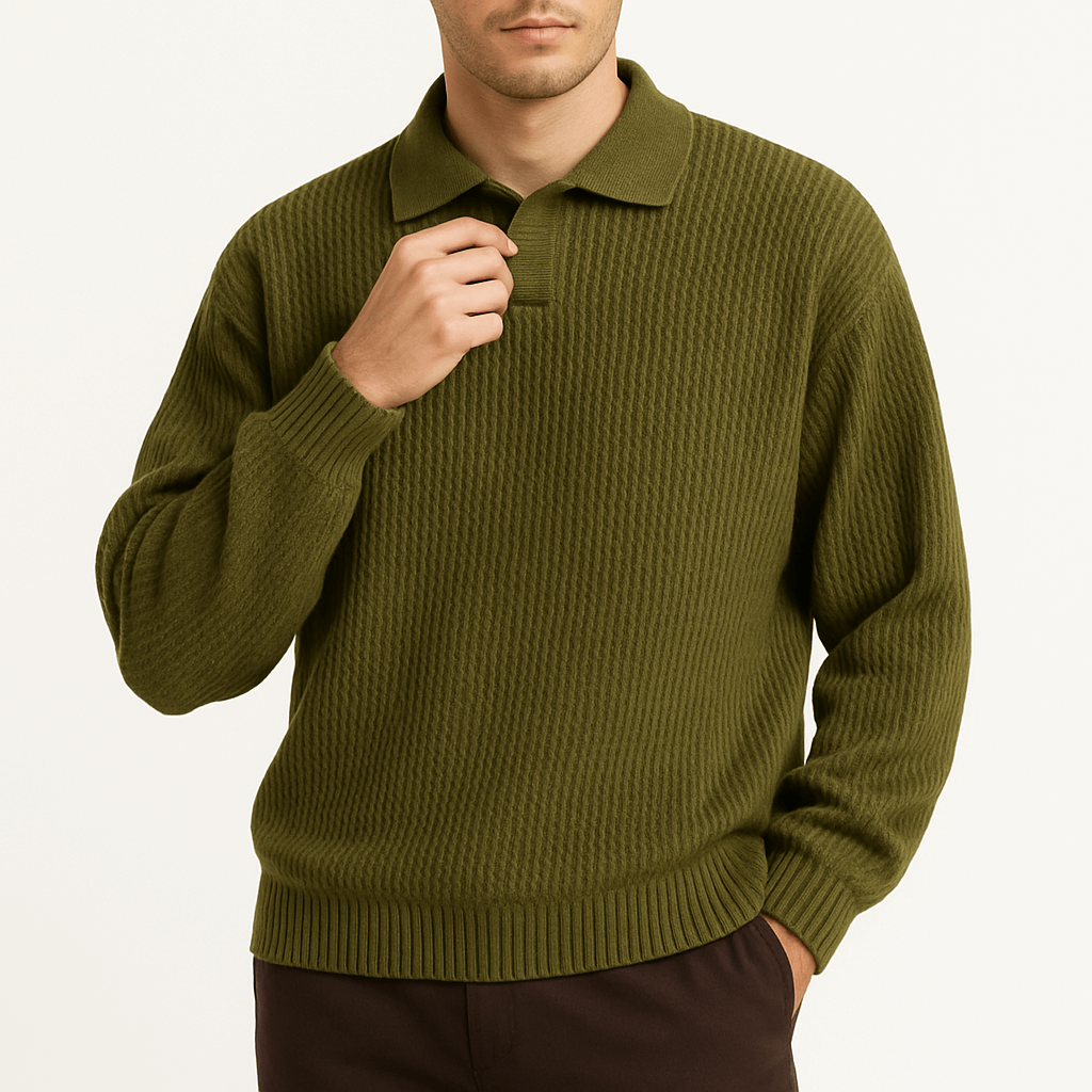 Pull polo en maille gaufrée pour homme