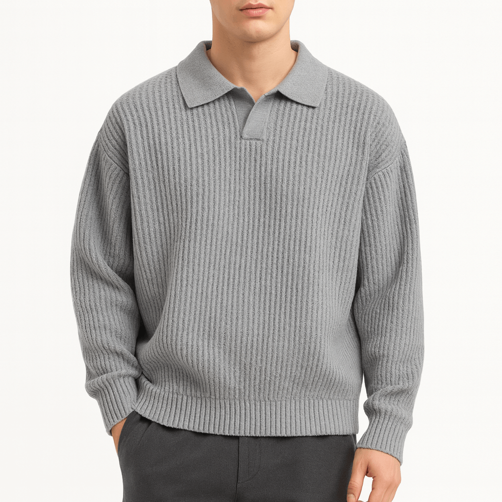 Pull polo en maille gaufrée pour homme