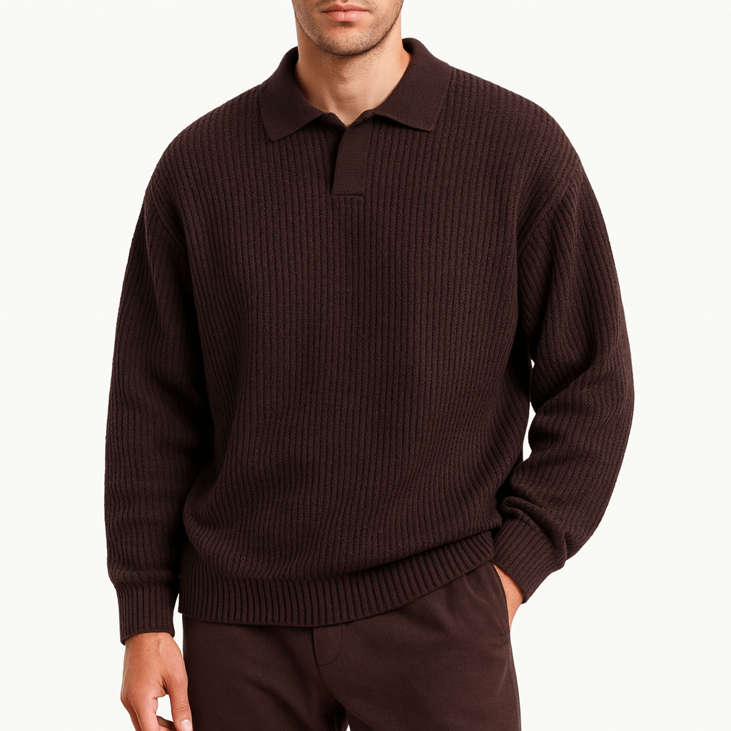 Pull polo en maille gaufrée pour homme