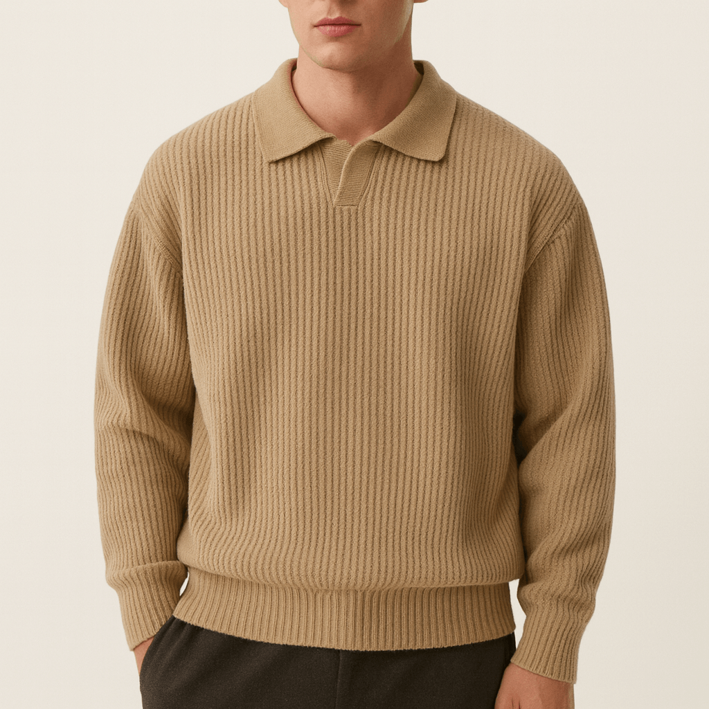 Pull polo en maille gaufrée pour homme