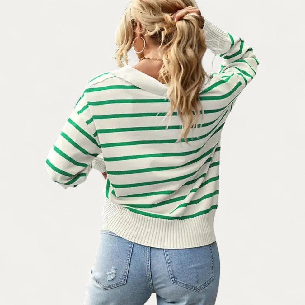 Pull polo rayé en maille pour femme