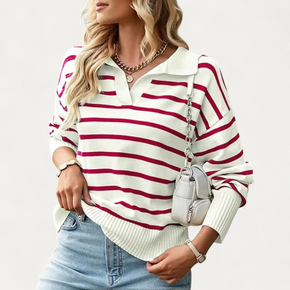 Pull polo rayé en maille pour femme