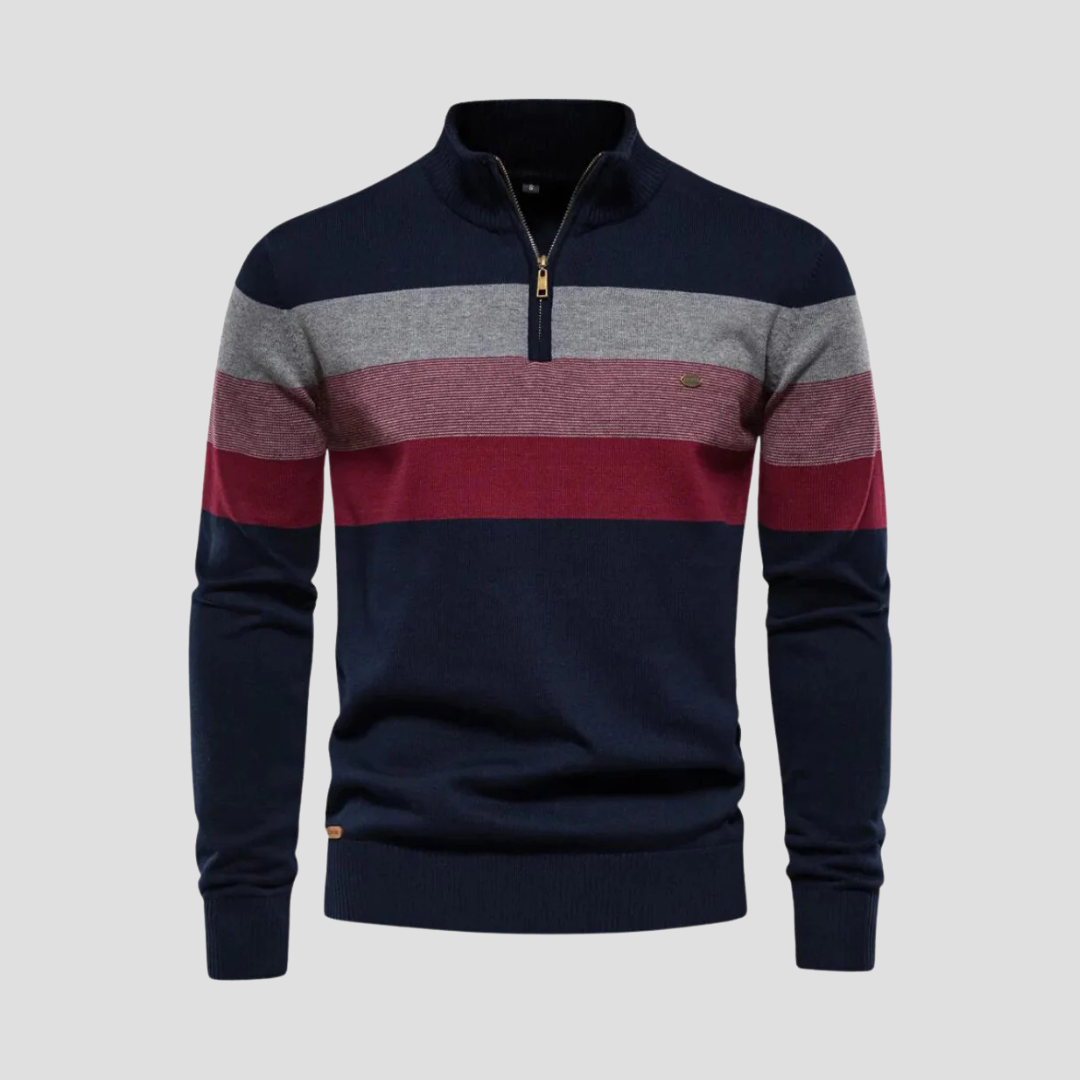 Pull rayé à col zippé pour homme
