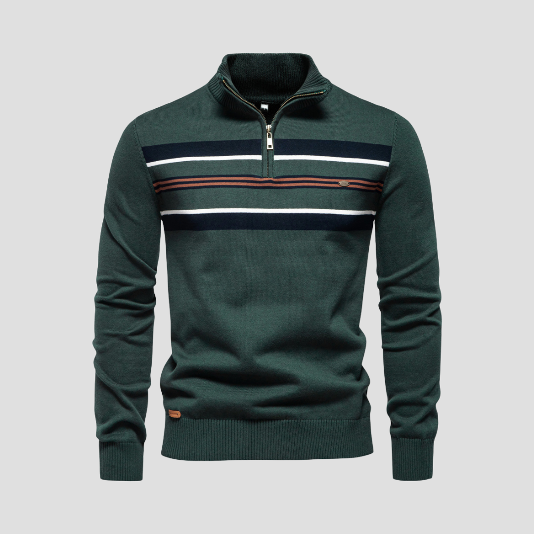 Pull rayé à col zippé pour homme