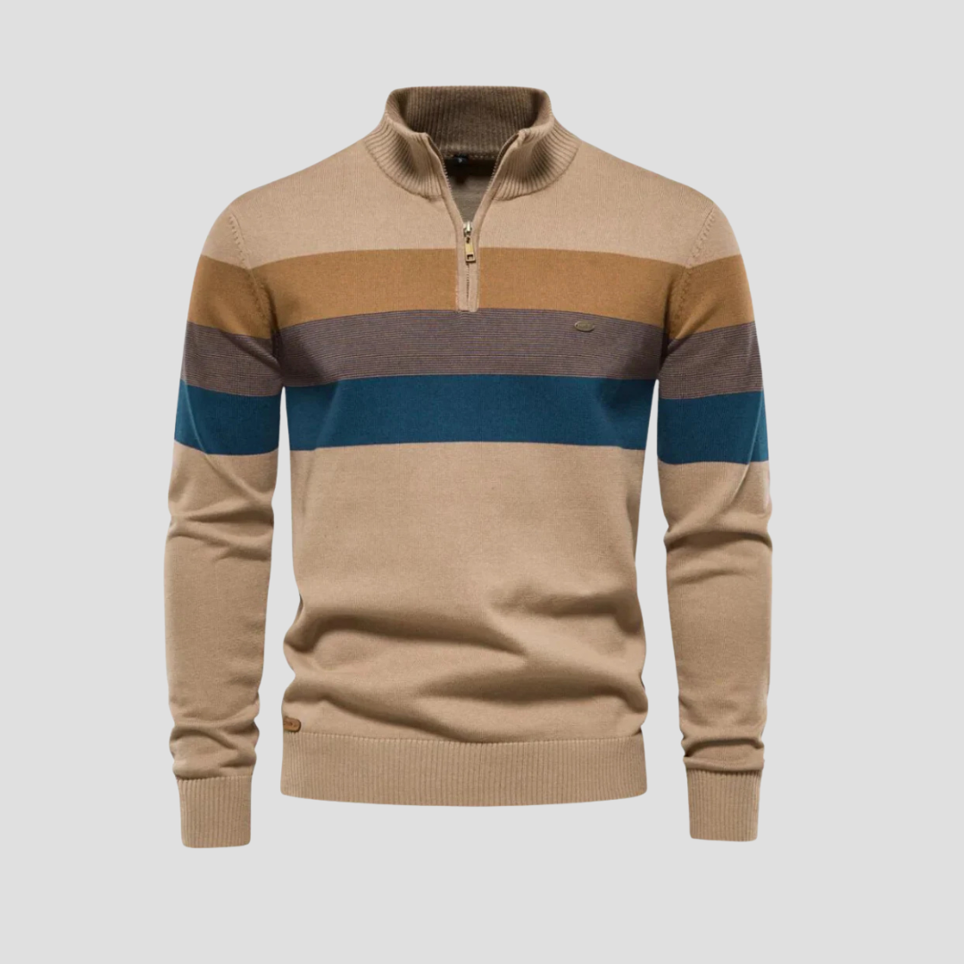 Pull rayé à col zippé pour homme
