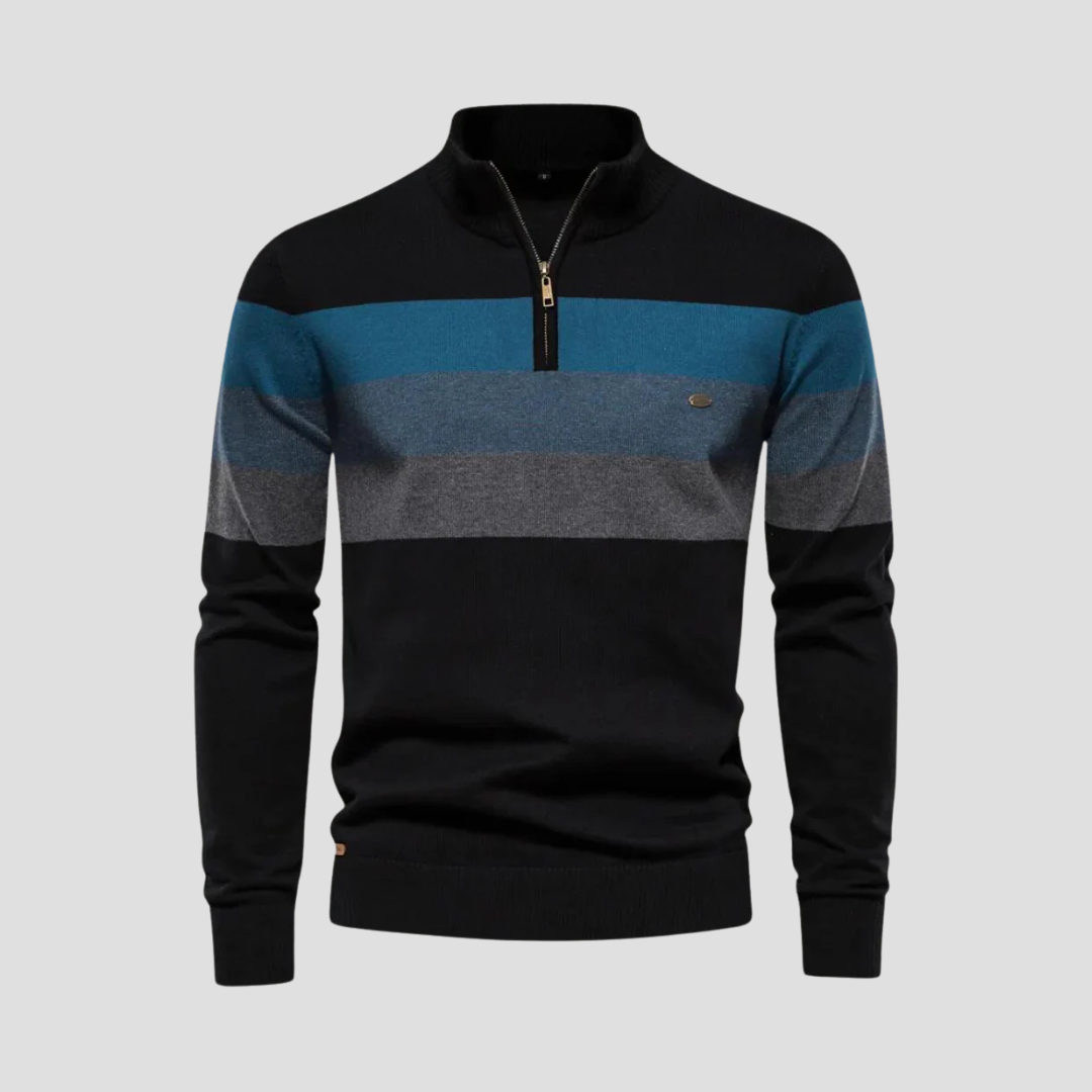 Pull rayé à col zippé pour homme