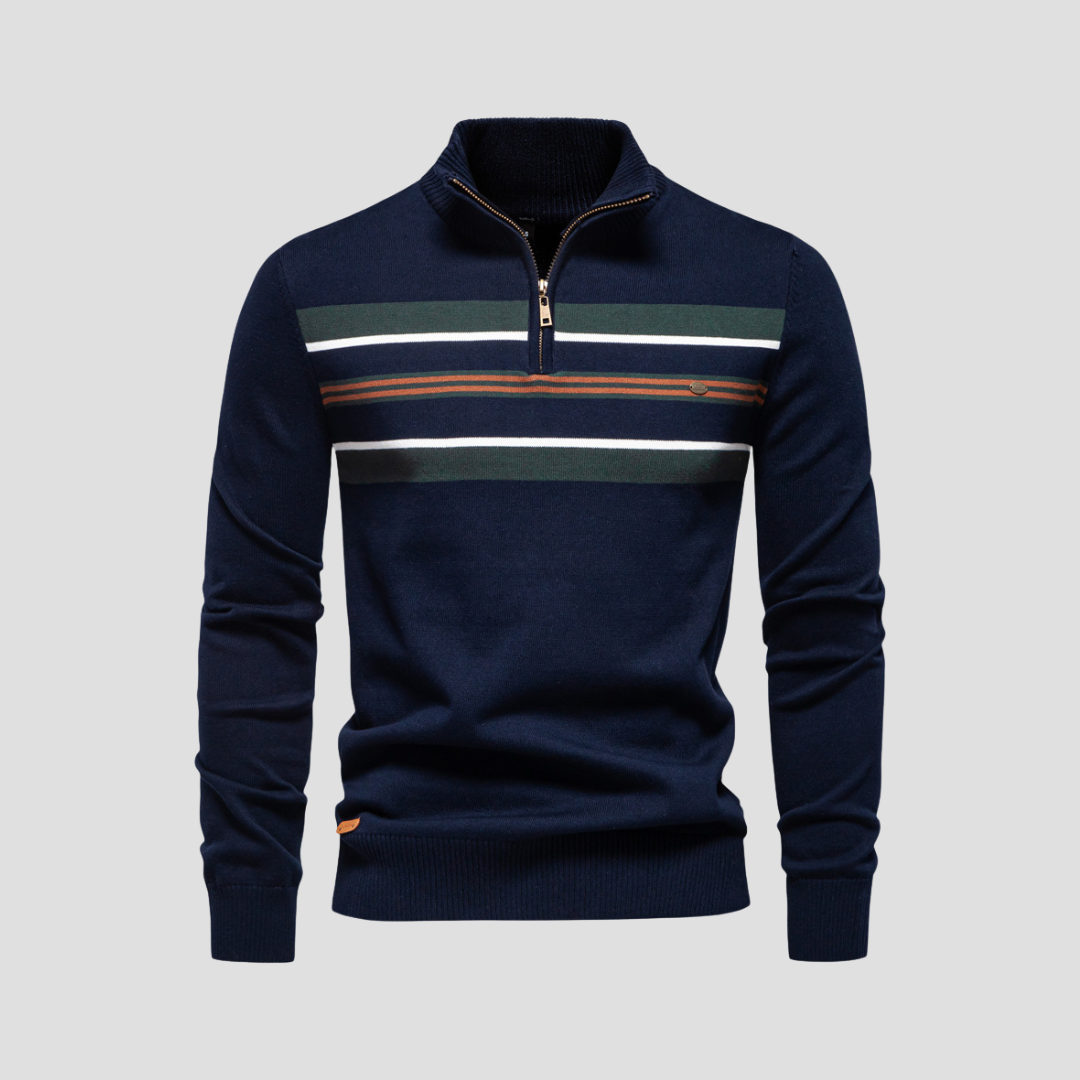 Pull rayé à col zippé pour homme