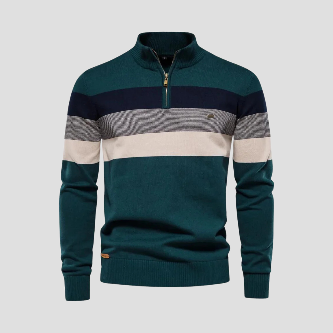 Pull rayé à col zippé pour homme