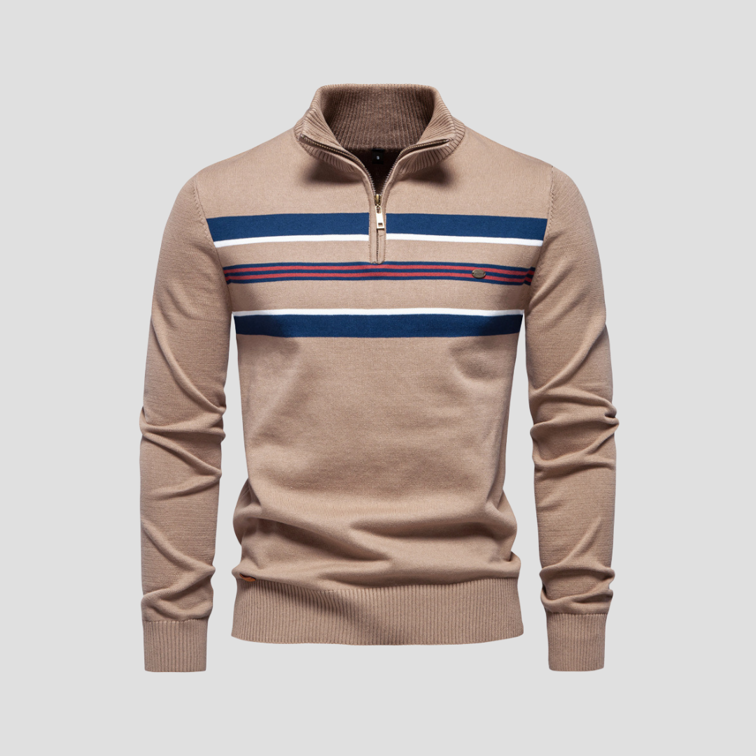 Pull rayé à col zippé pour homme