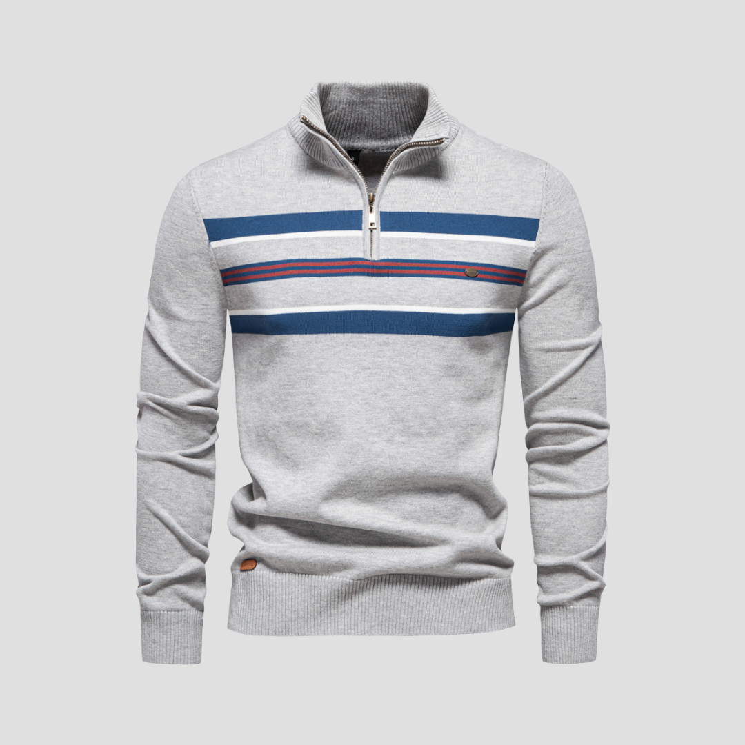 Pull rayé à col zippé pour homme