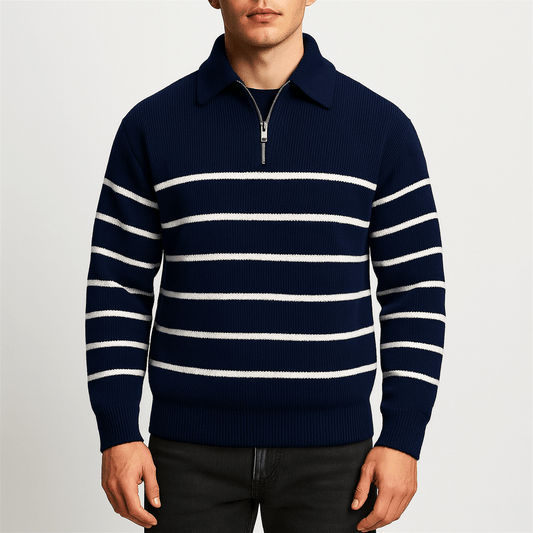 Pull rayé rétro à demi-zip pour homme