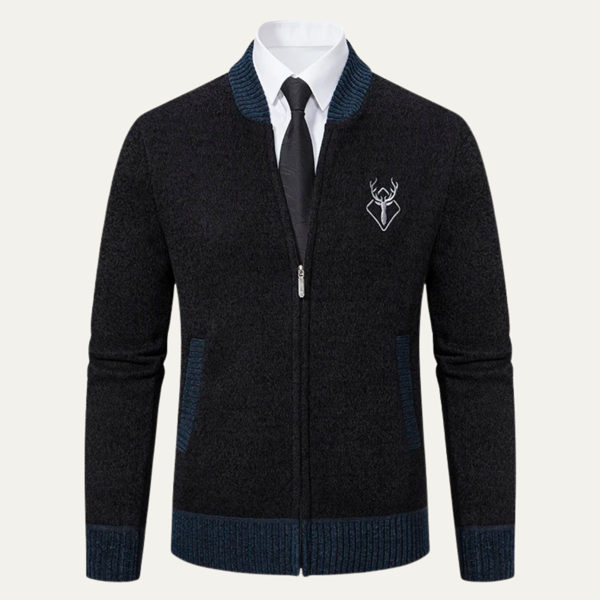 Pull zippé brodé pour homme