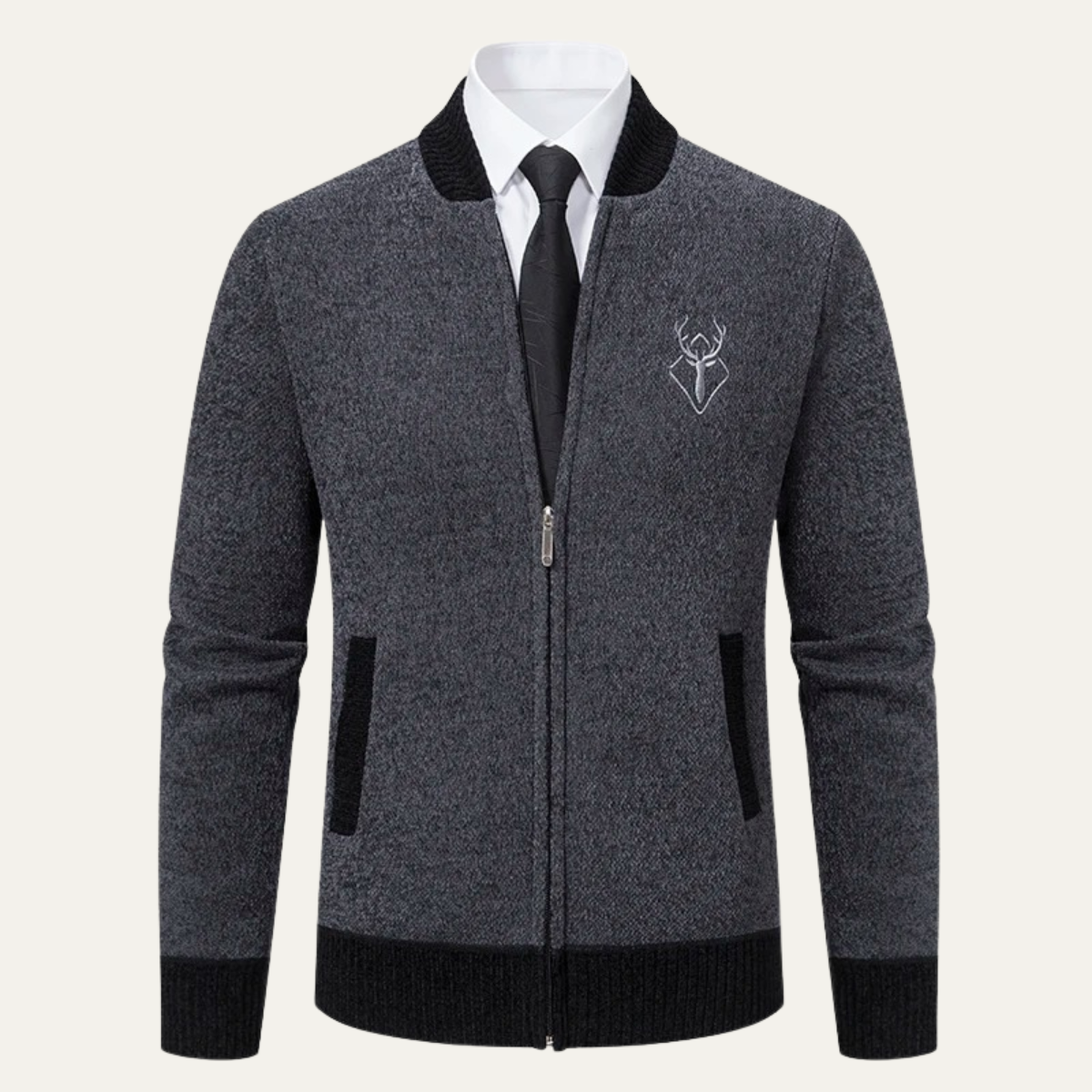 Pull zippé brodé pour homme