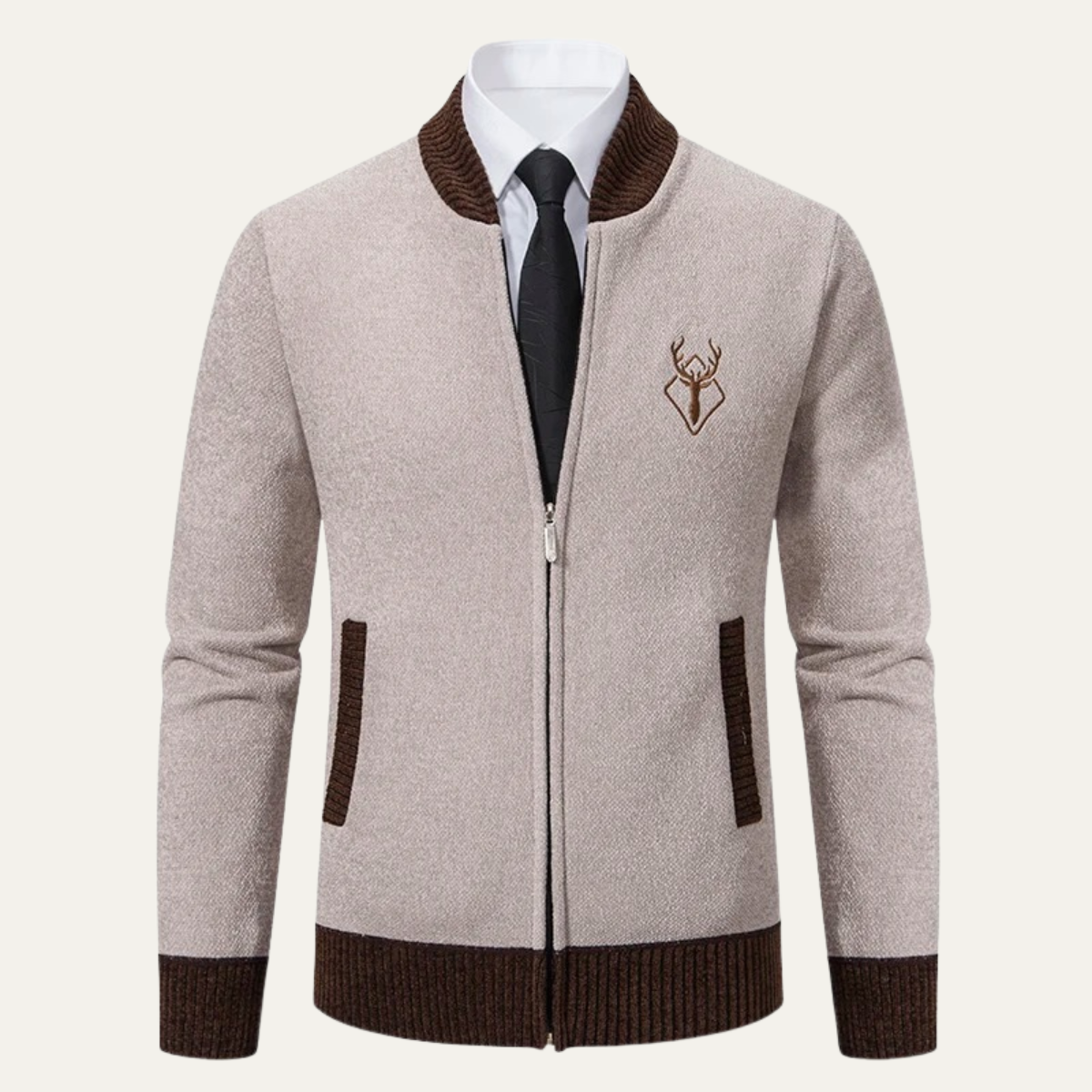 Pull zippé brodé pour homme