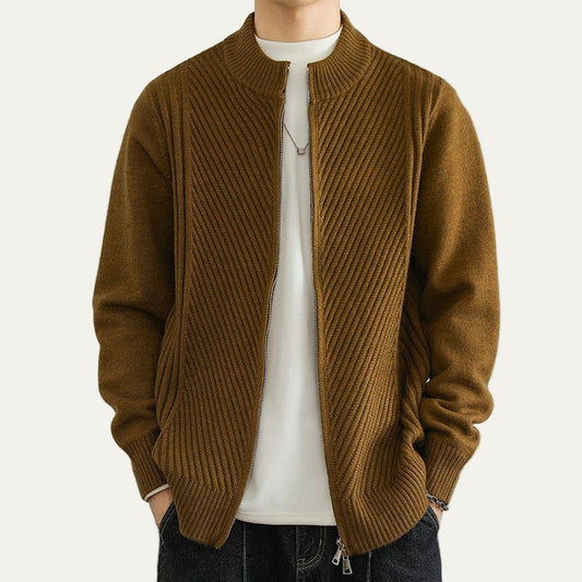 Pull zippé classique en maille côtelée pour homme