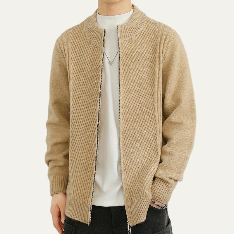 Pull zippé classique en maille côtelée pour homme