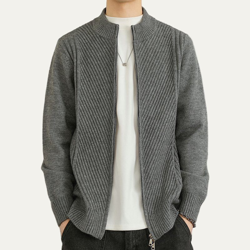 Pull zippé classique en maille côtelée pour homme