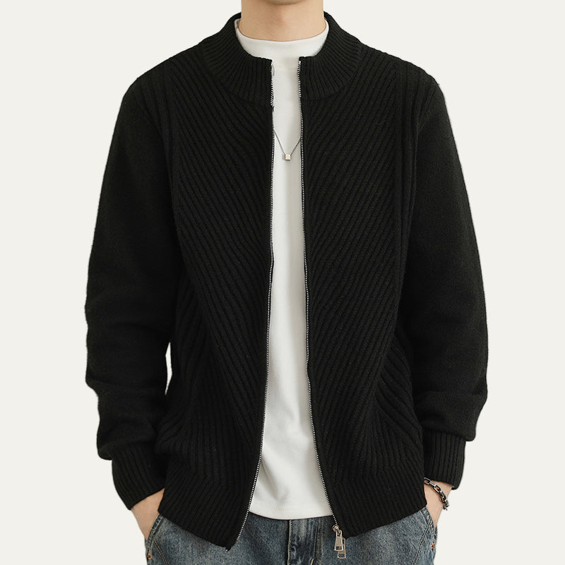 Pull zippé classique en maille côtelée pour homme