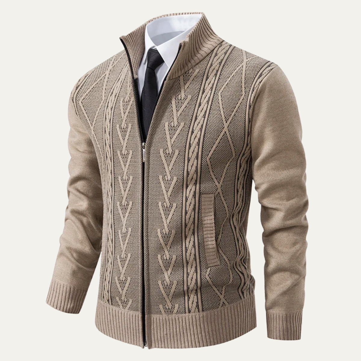 Pull zippé en maille torsadée pour homme