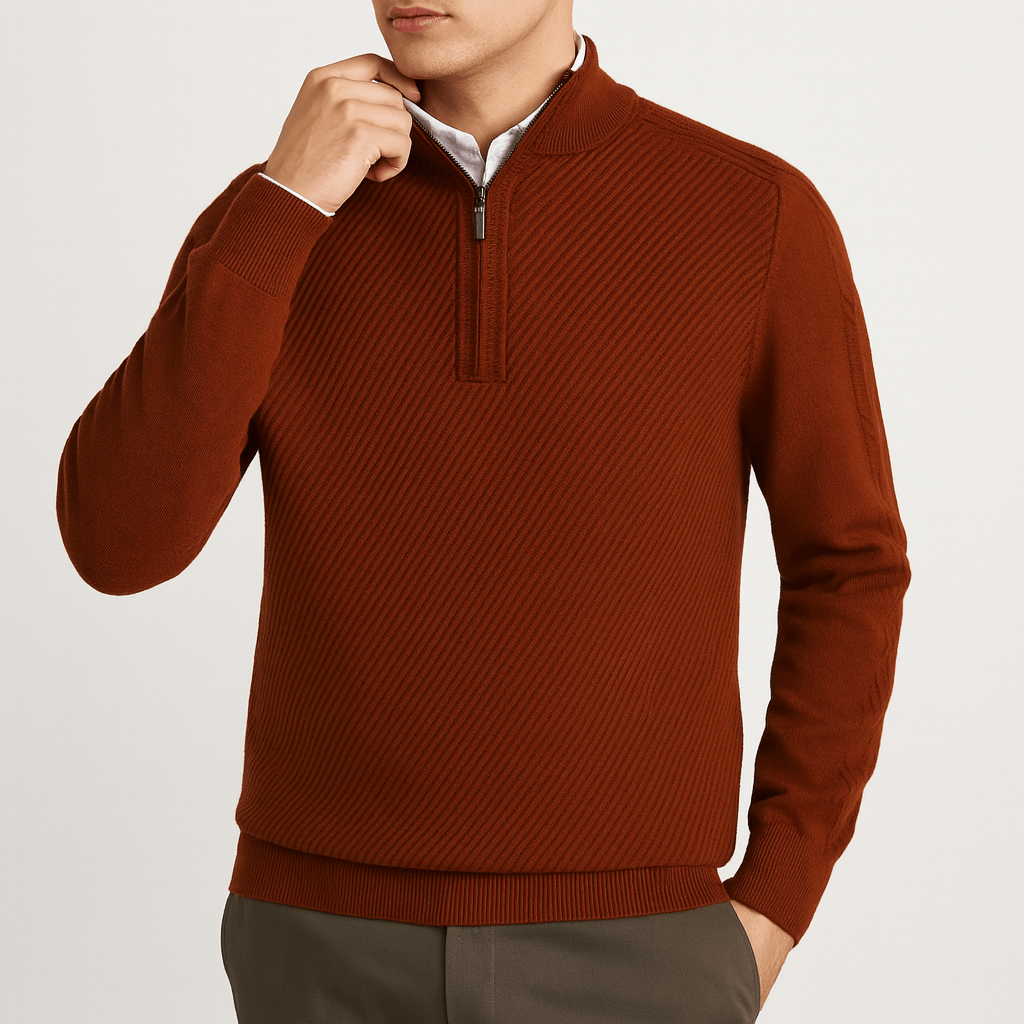 Pull zippé vintage en laine pour homme