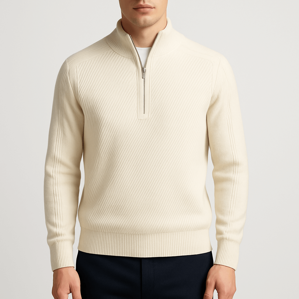 Pull zippé vintage en laine pour homme