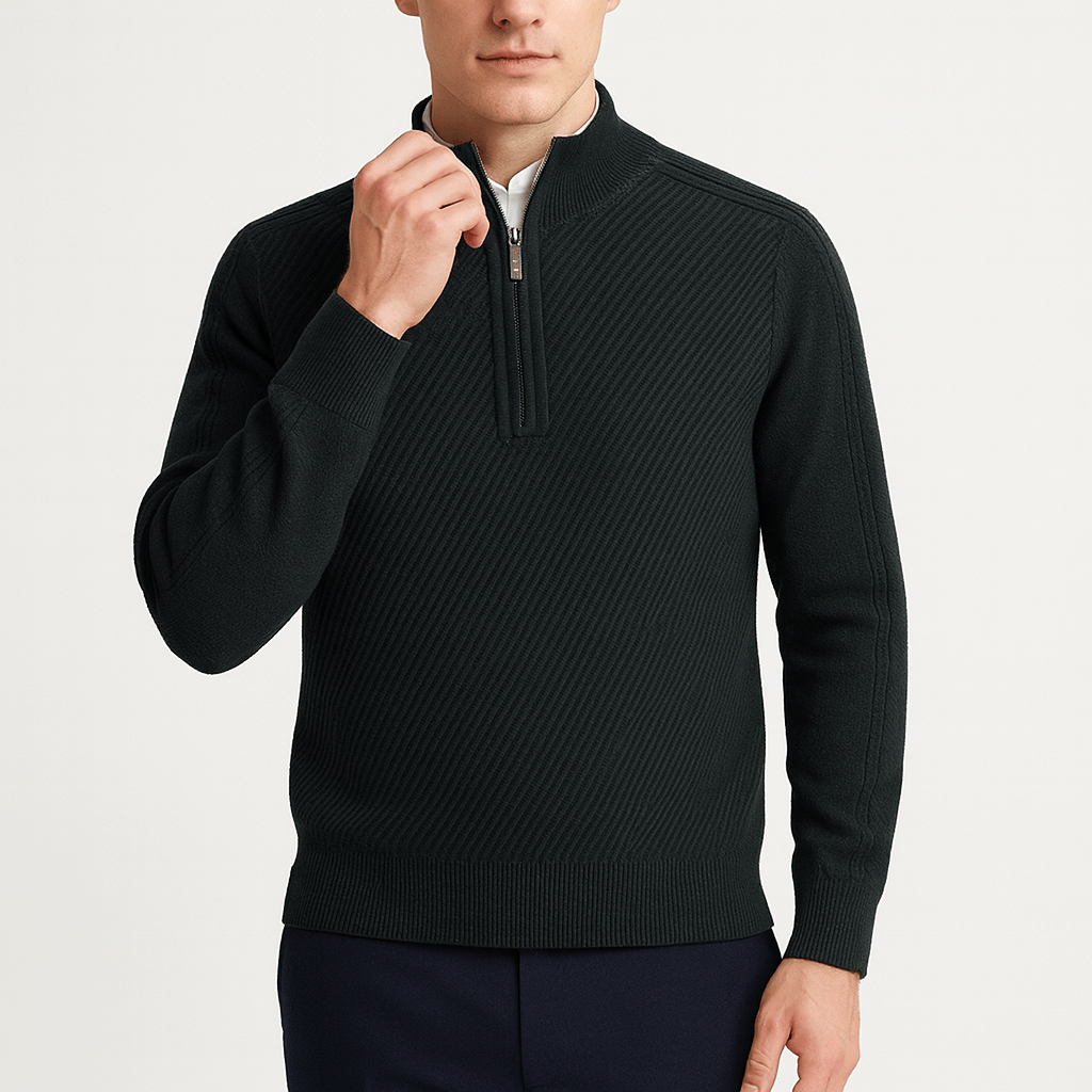 Pull zippé vintage en laine pour homme