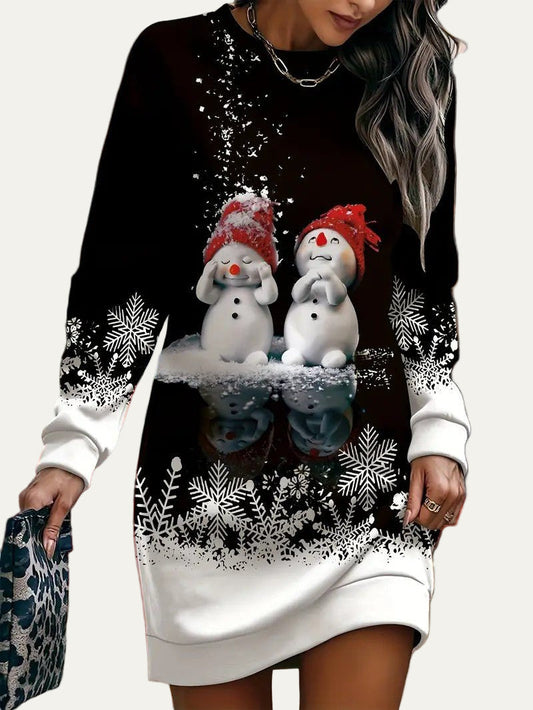 Robe pull de Noël à motif bonhomme de neige pour femme