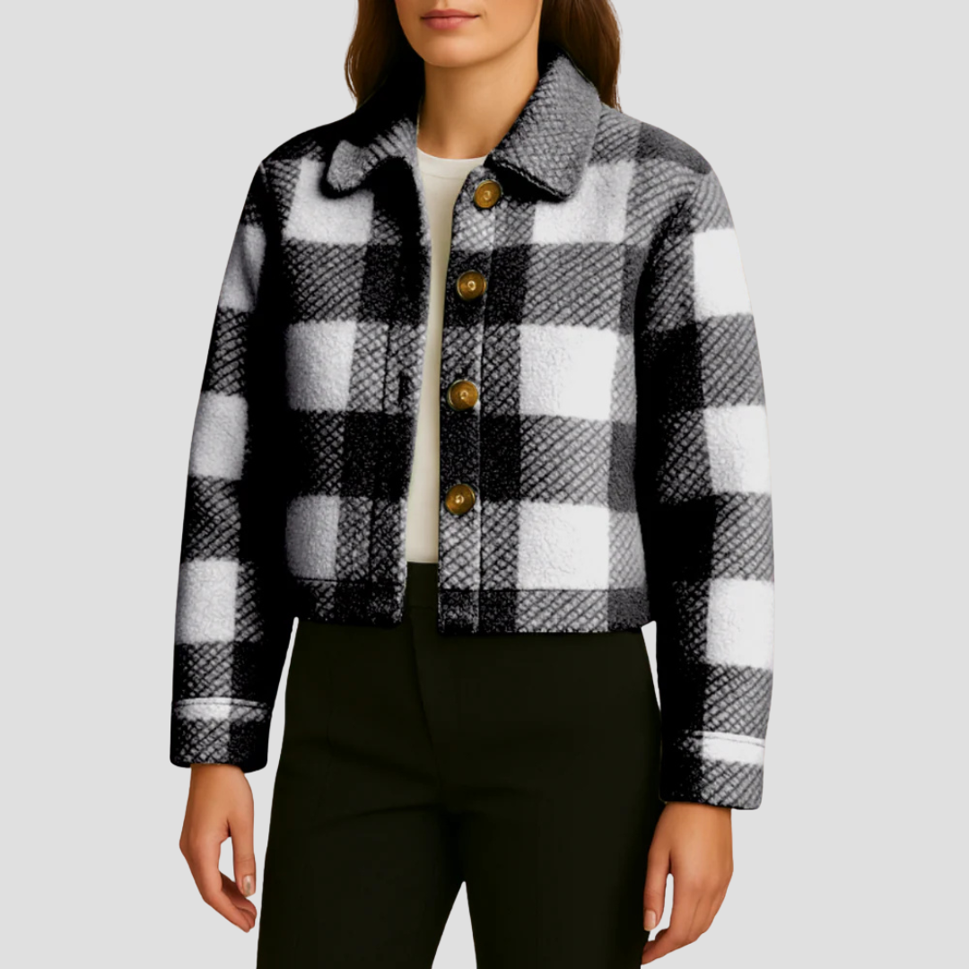 Surchemise courte à carreaux boutonnée pour femme