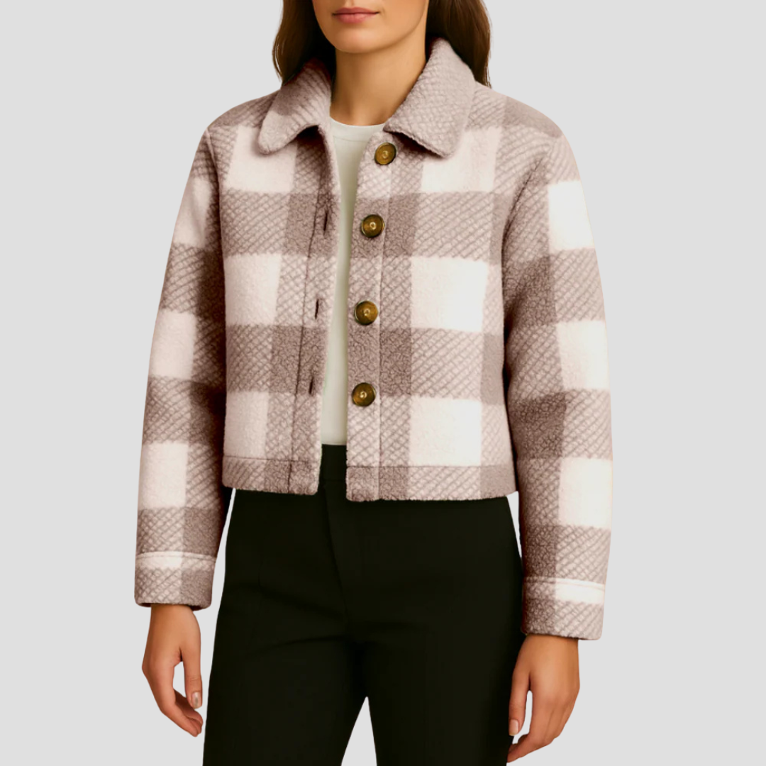 Surchemise courte à carreaux boutonnée pour femme
