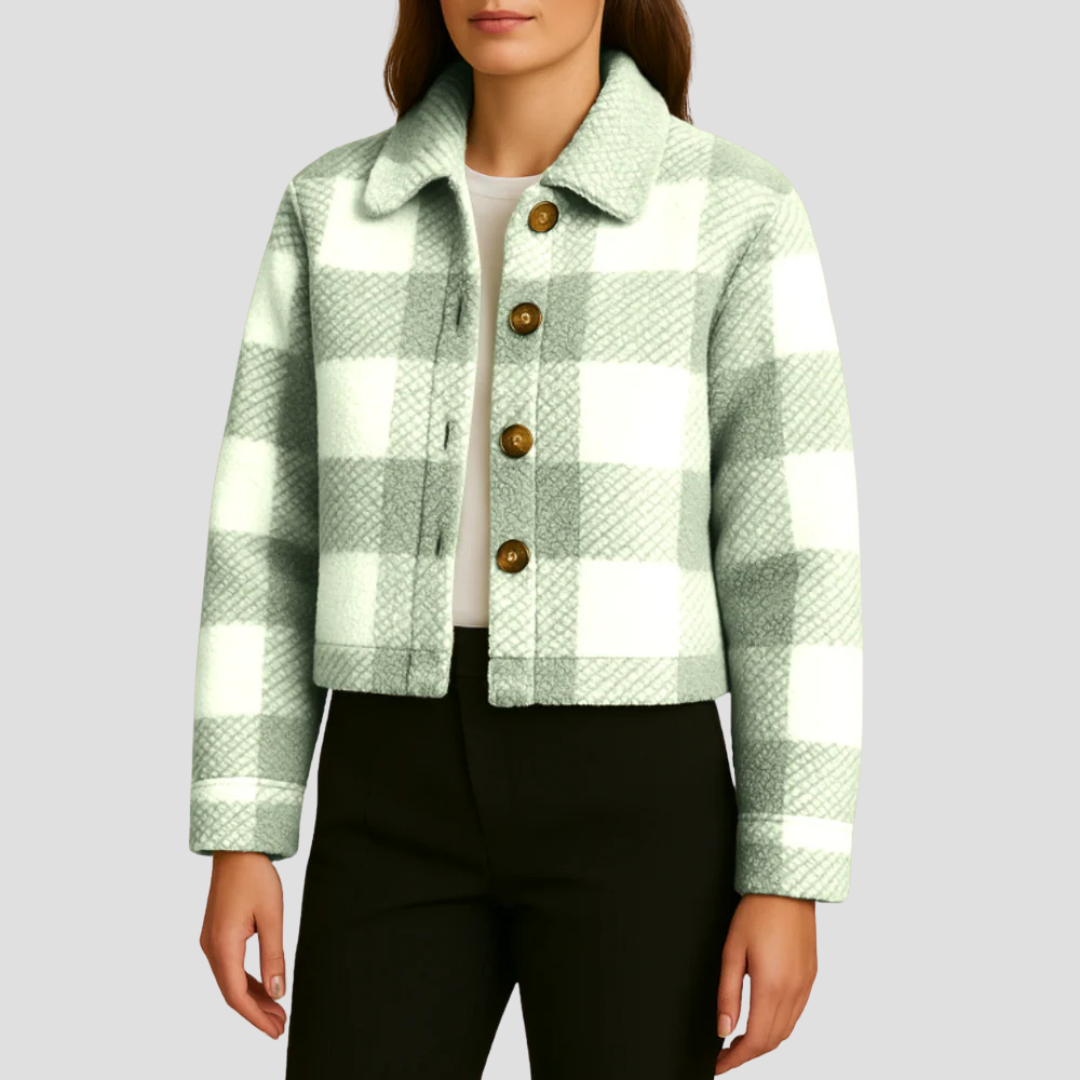 Surchemise courte à carreaux boutonnée pour femme