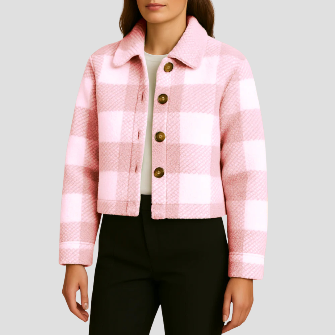 Surchemise courte à carreaux boutonnée pour femme