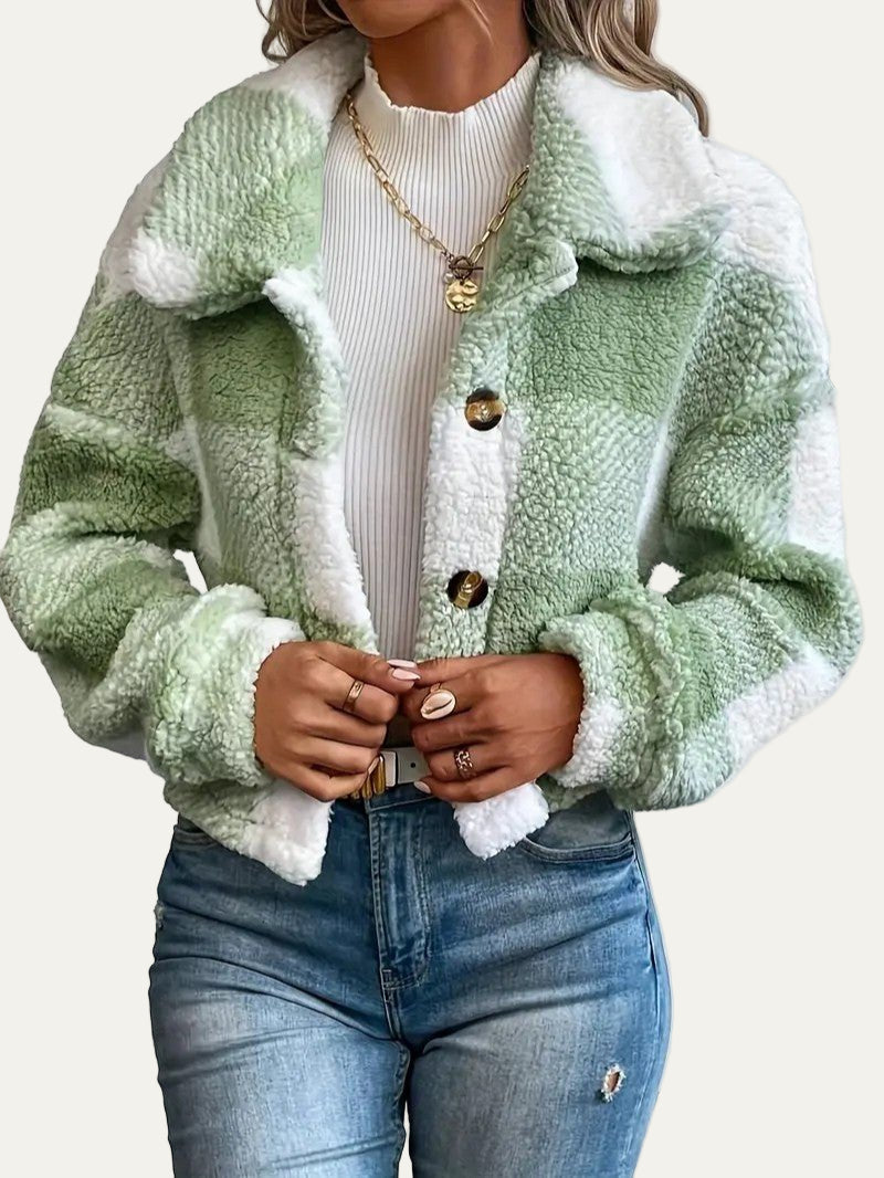 Surchemise courte boutonnée en peluche pour femme