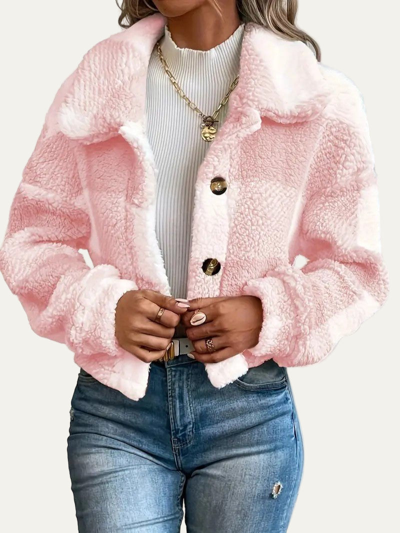 Surchemise courte boutonnée en peluche pour femme