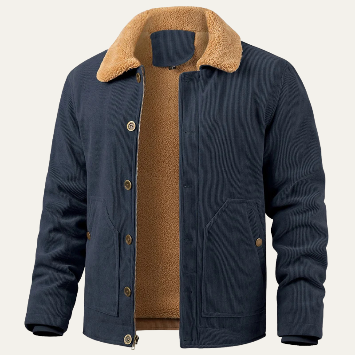 Surchemise en velours côtelé pour homme avec col en fausse fourrure