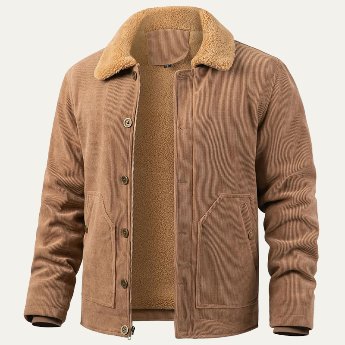 Surchemise en velours côtelé pour homme avec col en fausse fourrure