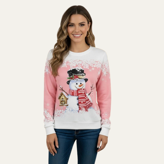 Sweat-shirt à col rond festif bonhomme de neige pour femme