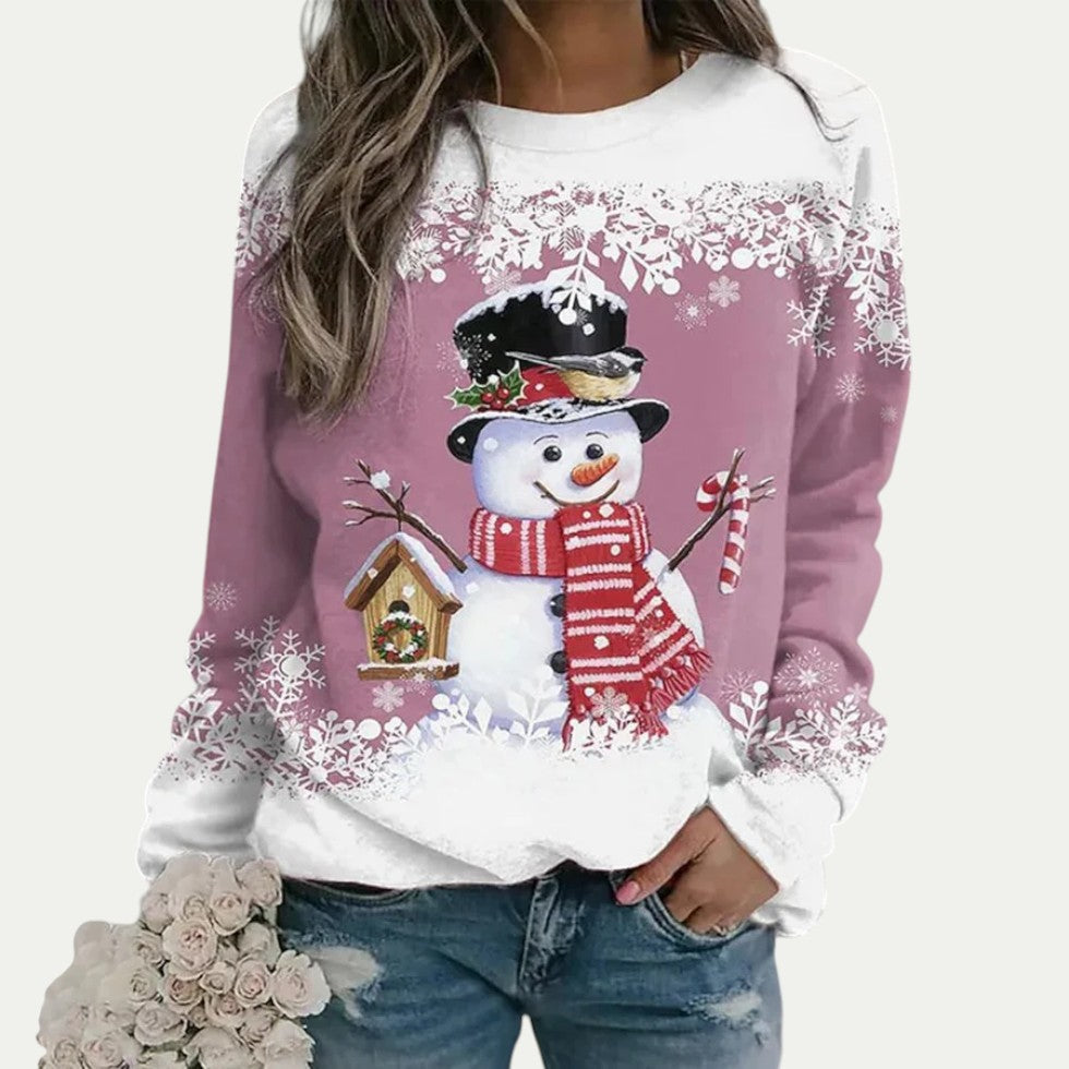 Sweat-shirt à col rond pour femme avec motif bonhomme de neige