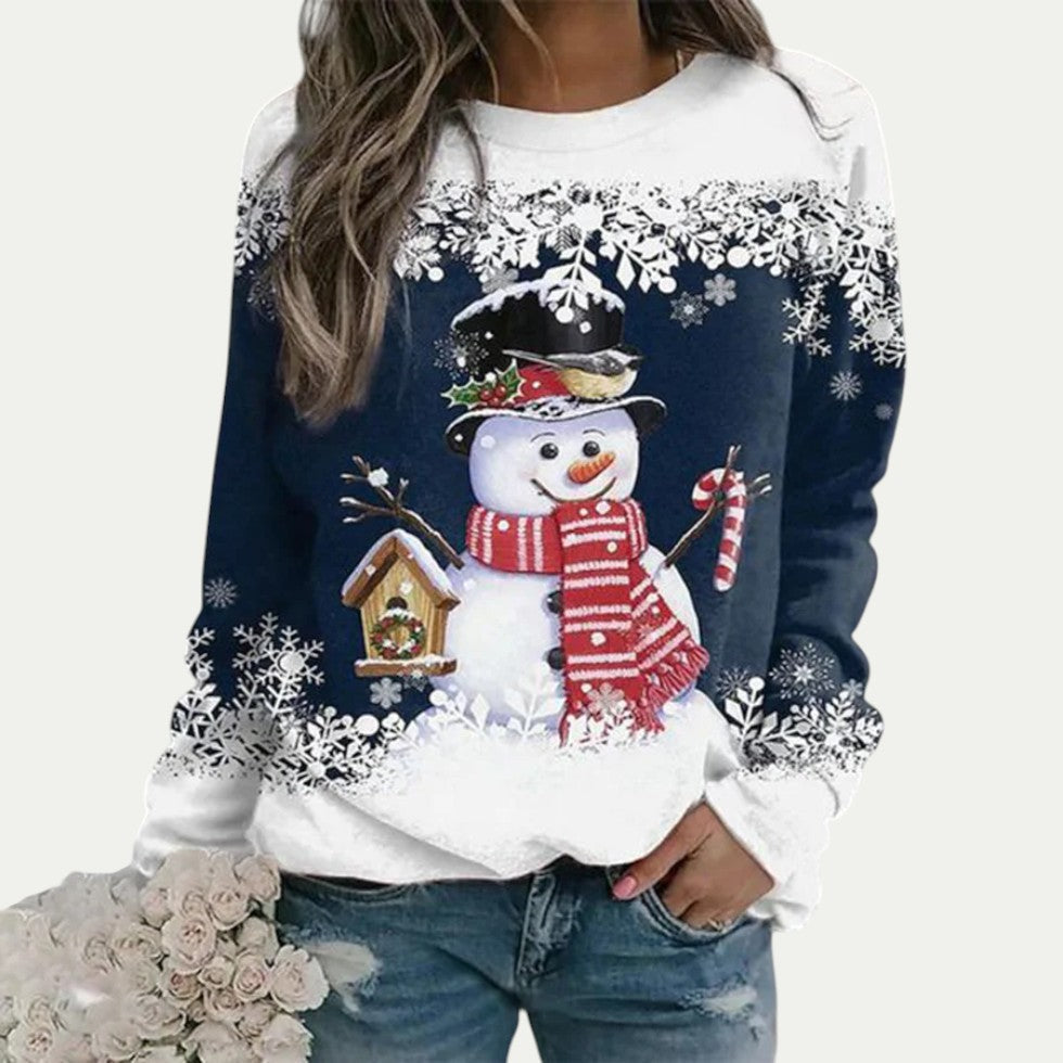 Sweat-shirt à col rond pour femme avec motif bonhomme de neige