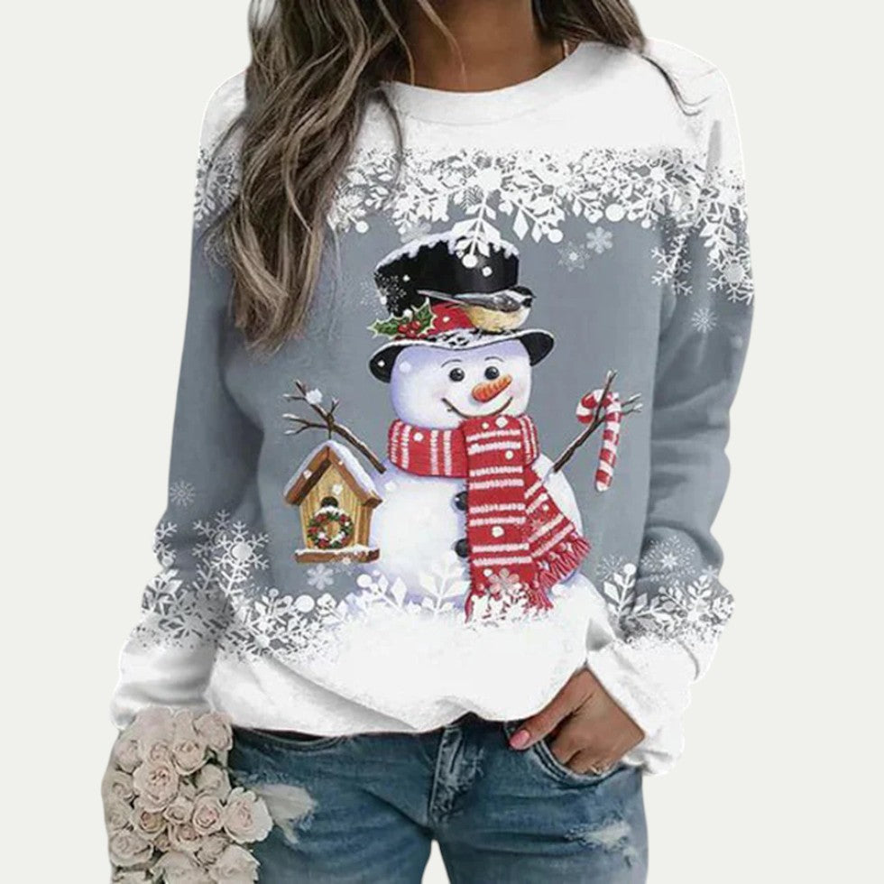 Sweat-shirt à col rond pour femme avec motif bonhomme de neige