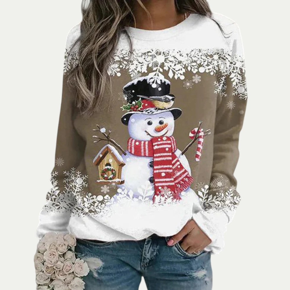 Sweat-shirt à col rond pour femme avec motif bonhomme de neige
