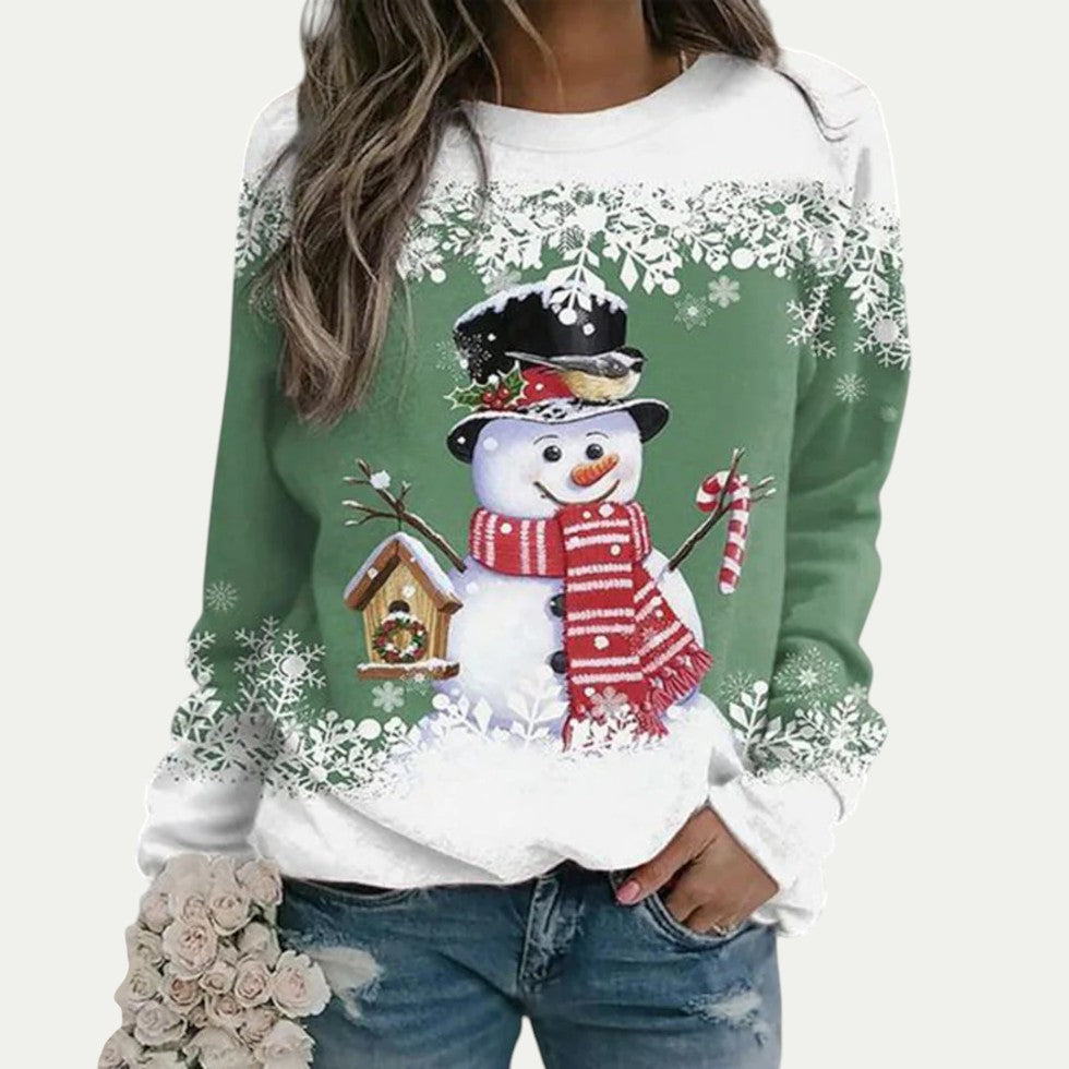 Sweat-shirt à col rond pour femme avec motif bonhomme de neige