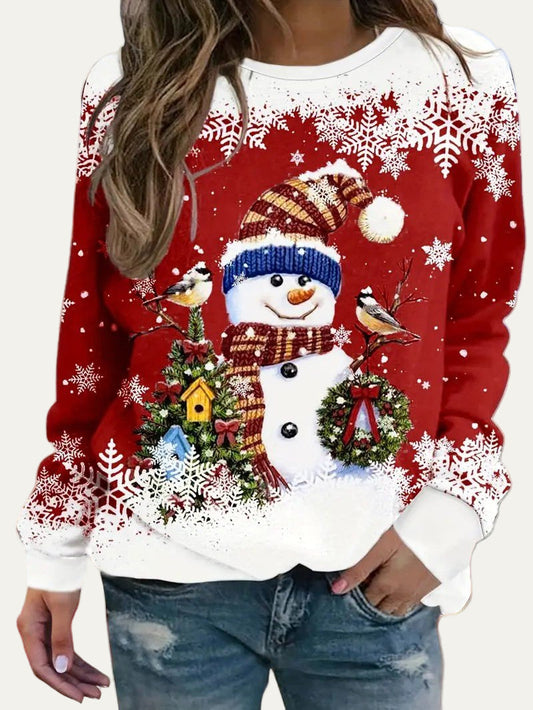 Sweat-shirt de Noël en maille à imprimé bonhomme de neige pour femme