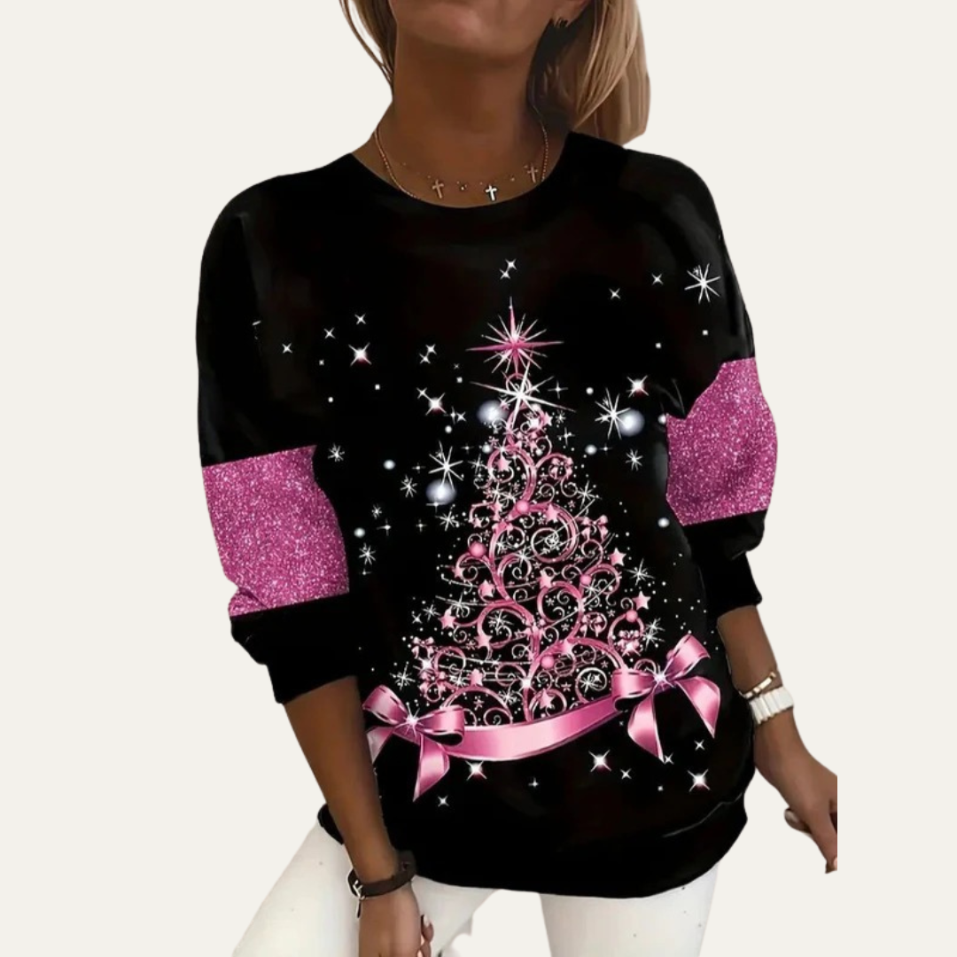 Sweat-shirt de Noël pour femme avec motif arbre étoilé