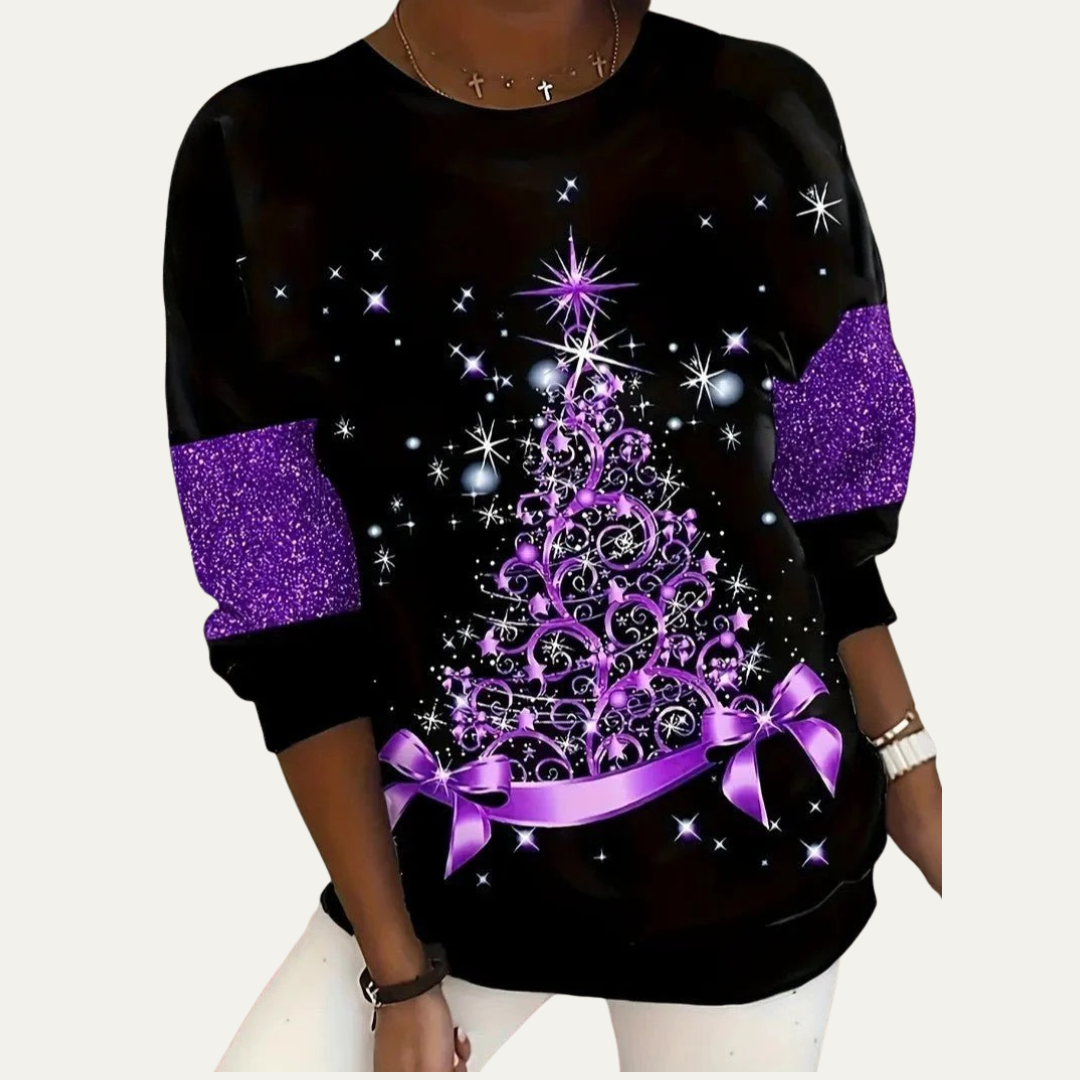 Sweat-shirt de Noël pour femme avec motif arbre étoilé