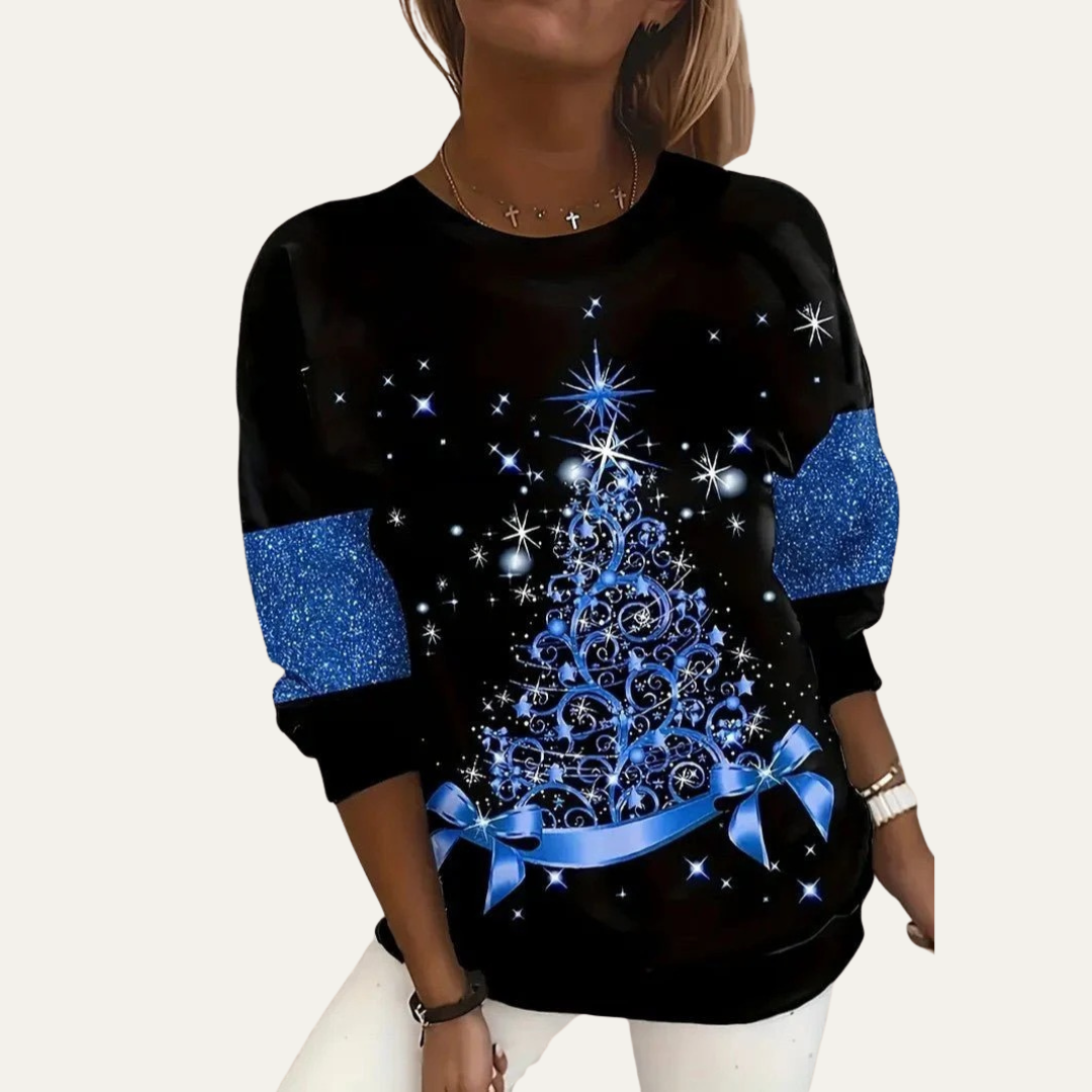 Sweat-shirt de Noël pour femme avec motif arbre étoilé